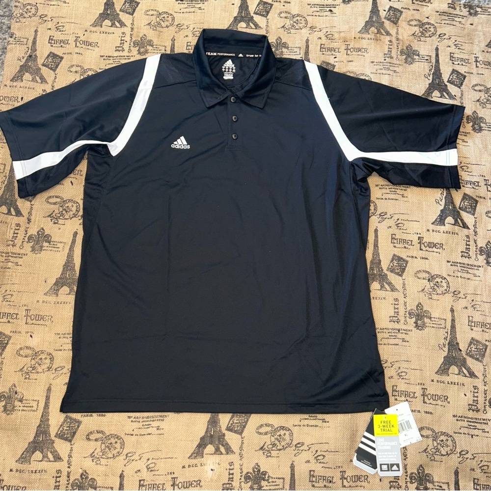 Adidas NWT! Mens E76037 Black/White Cci Short Sleeve Polo Shirt Size XL